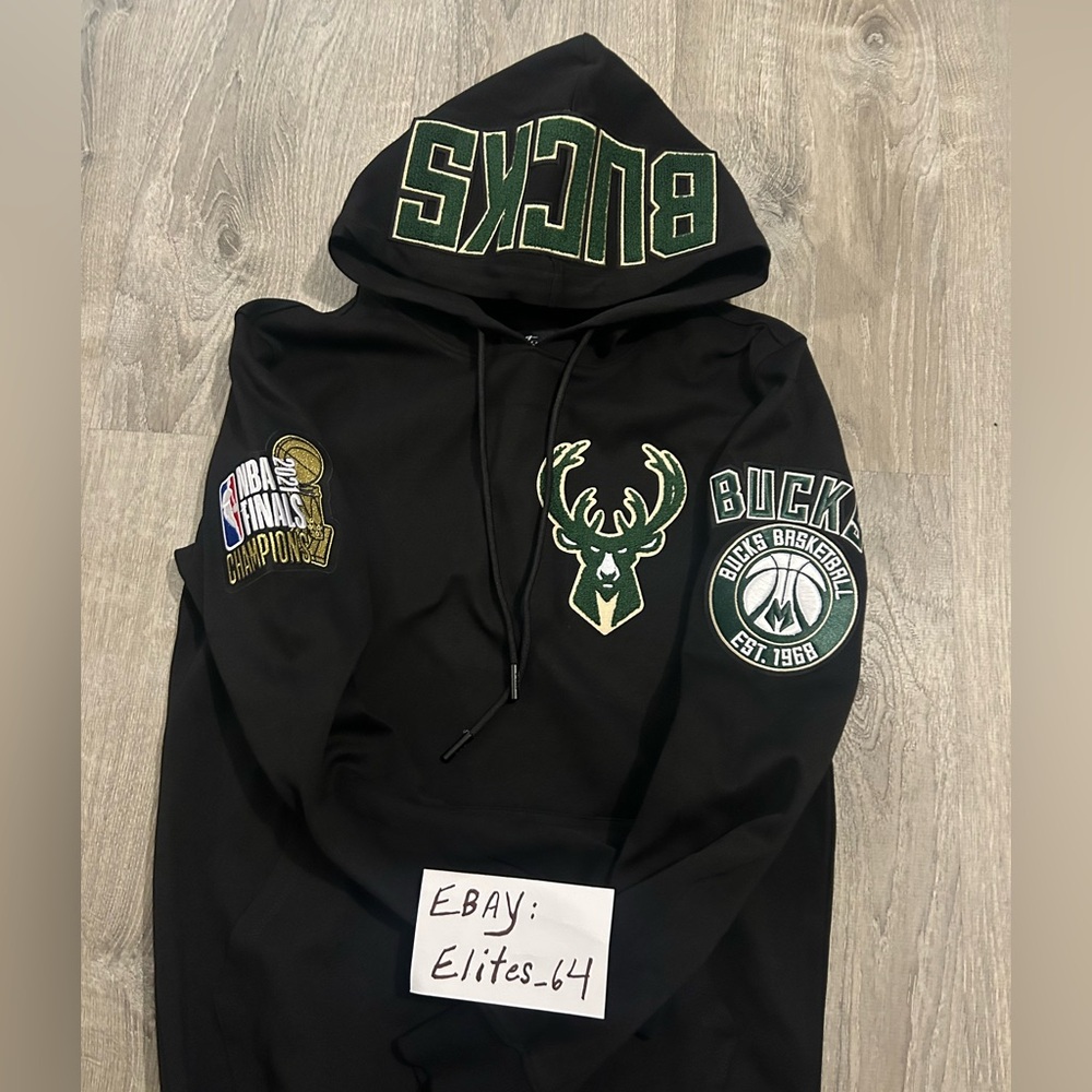 Mens Milwaukee Bucks Pro Standard Hoodie Black 2021 NBA Champions Patches New